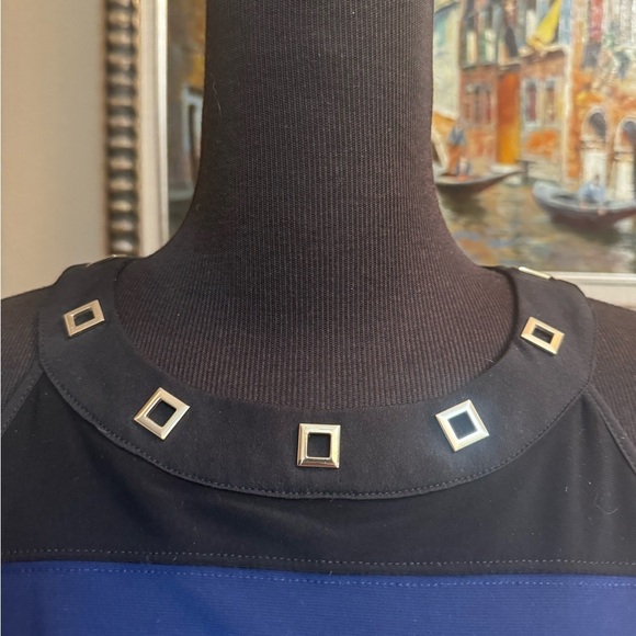 WHITE HOUSE BLACK MARKET Color Block Black Noble Blue Maxi Dress Size Small EUC - Picture 6 of 14